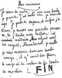 Foto eines Textes über Mutterschaft, erstellt in einer Kindertagesstätte in Paris im Jahr 1960