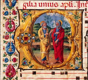 Piccolomini-Bibliothek: Chorbuch, cod. 16.1, ff. 2r mit „Zwei Apostel“ (Detail)
