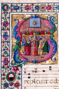 Piccolomini-Bibliothek: Chorbuch, cod. 23.8, ff. 100v mit „Pfingsten“, von Girolamo da Cremona (Detail)