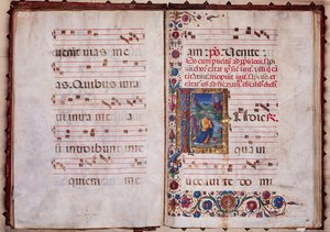 Piccolomini-Bibliothek: Chorbuch, cod. 7.G, ff. 40v-41r mit „Vision des Jeremias“ von Unbekannter Künstler