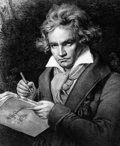 Porträt von Ludwig van Beethoven (1770-1827), deutscher Musiker, komponiert die Missa solemnis, basierend auf dem Gemälde von Karl Joseph Stieler (1781-1858) von Unbekannter Künstler