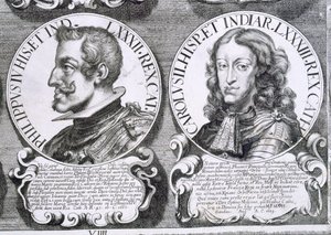Porträts von Philipp IV. und Karl II. (Lithografie)