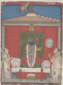 Priester, der ein Bild von Shri Nathaji anbetet, Mitte des 19. Jahrhunderts