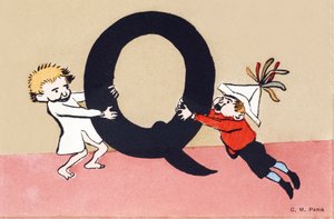 Q wie querelle - Alphabet für Kinder. C. M. Herausgeber, Paris. Handbemalte Postkarten, abgestempelt 1904. Maße: 14 x 9 cm von Unbekannt