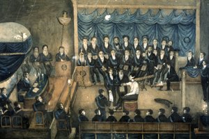 Aufnahme eines Maurers in eine Loge, ca. 1820 (Aquarell) von Unbekannter Künstler