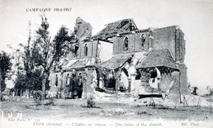 Ruinen der Kirche im Dorf Frise, Somme, Frankreich 1914-1918 (Postkarte)