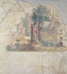 Sacro-idyllische Landschaft, aus der Villa von Agrippa in Boscoreale, Jahrhundert n. Chr.