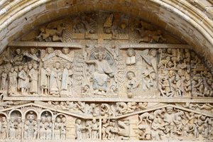Tympanon der Abteikirche Sainte Foy: Christus in Herrlichkeit & Jüngstes Gericht, Conques, Frankreich von Unbekannt