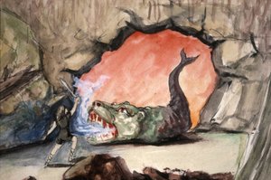 Siegfried tötet den Drachen Fafner, spätes 19. Jahrhundert (Illustration) von Unbekannter Künstler