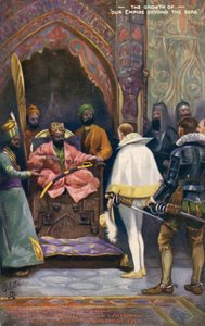 Sir J Mildenhall wird von Akbar dem Großen empfangen, frühes 20. Jahrhundert (Postkarte)