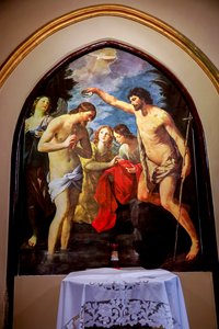 Kirche der Apostel Peter und Paul, Palermo, Sizilien, Italien. Taufe Christi, Kopie eines Gemäldes von Guido Eni aus dem Jahr 1623 (Foto)