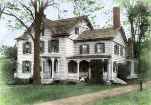 Geburtsort von Stephen Grover Cleveland (1837-1908): „The Manse“ in Caldwell, New Jersey, Vereinigte Staaten. Farbige Gravur des 19. Jahrhunderts. von Unbekannter Künstler
