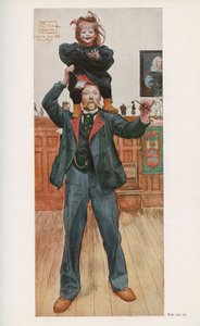 Schwedischer Illustrator Carl Larsson (1853-1919) mit seiner Tochter Brita. Aquarell aus „Das Haus in der Sonne“ 1921 von Unbekannt