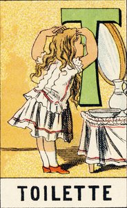T: Toilette - Gravur aus ABCD der kleinen Mädchen. Pellerin & Cie, Drucker-Verleger, Epinal, um 1890. Serie A. Maße: 19 x 13,5 cm von Unbekannt