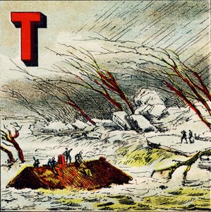 T: Wildbach. Ein sehr schneller Wasserstrom, der durch das starke Gefälle eines Geländes entsteht - Gravur aus Alphabet geographique. Guerin-Muller et Cie, Verleger, Paris