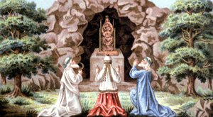 Die gallischen Druiden verehren die Jungfrau Maria, ca. 1870-1880 (Chromolithographie) von Unbekannter Künstler