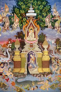 Das Leben des Buddha, Wandfresko, Wat Maniratanaram Kloster, Phnom Penh, 2022 (Foto) von Unbekannter Künstler