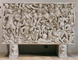 Der Ludovisi-Sarkophag mit Hochreliefdarstellung der Römer im Kampf gegen die Barbaren, 250-80 n. Chr. von Unbekannt