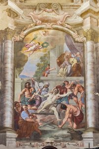 Das Martyrium des Heiligen Laurentius, Teatini-Raum, Chiesa di San Vincenzo, Piacenza, Emilia-Romagna, Italien von Unbekannter Künstler