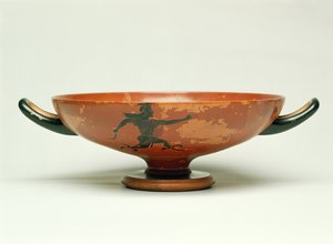 Die Verfolgung des Perseus, attische schwarzfigurige Kylix, hergestellt vom Pepaks-Meister, 525-520 v. Chr.