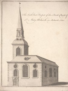 Die Südostansicht der Pfarrkirche St. Mary Abchurch, in der Abchurch Lane, ca. 1740 von Unbekannter Künstler