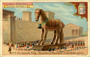 Die Trojanischen Kriege: Das hölzerne Pferd wird in die Stadt geführt von Unbekannter Künstler
