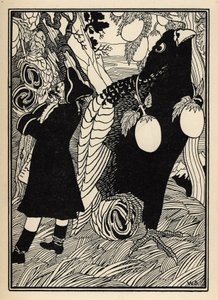 Der Baron entdeckt die großen Vögel und Braten auf den Bäumen in den Vereinigten Staaten. Illustration von William Strang (1859-1921) und JB Clark aus „Die Abenteuer des Barons von Münchhausen“ von Rudolf Erich Raspe (1736-1794) (1789) von Unbekannter Künstler