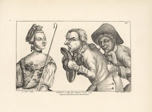 Die komischen Figuren von Cimon und Mopsus mit der schönen Phillida. Aus Colley Cibbers komischer Oper Damon und Phillida. von Unbekannter Künstler
