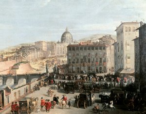 Der Zug des Papstes auf der Engelsbrücke in Rom von Unbekannt