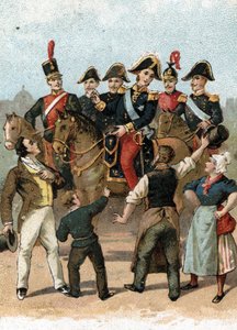 Der Einzug von König Karl X. (1757-1836) in Paris im Jahr 1824, ausrufend: „Es gibt keine Veränderung in Frankreich“. 19. Jahrhundert (Chromolithographie)