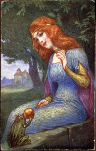 Der Froschkönig reicht der Prinzessin eine Perle, frühes 20. Jahrhundert (Postkarte) von Unbekannter Künstler