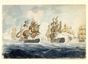 Das Marine-Manöver von Alexander Hood, Viscount Bridport (1726-1814) vor der Küste von Lorient (Frankreich) während der Schlacht von Île de Groix (1795) von Unbekannter Künstler