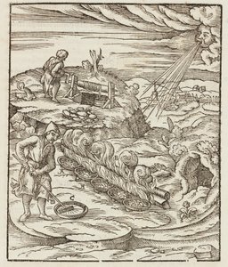 Behandlung von Wismut - Gravur aus Beschreibung der Erze und der wichtigsten Bergbaumethoden, von Lazarus Ecker von Unbekannt