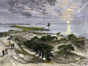 Vereinigte Staaten, Staat Virginia: Englische Siedler auf Roanoke Island landen von Unbekannter Künstler
