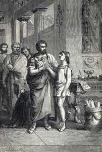 Valentinian II. wird von Gratian als römischer Kaiser anerkannt (375). 1888 (Gravur) von Unbekannter Künstler