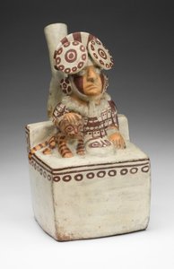 Gefäß in Form eines sitzenden Herrschers mit einer Pampaskatze, 250-550 n. Chr. von Unbekannt