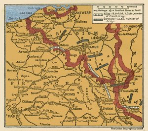 Karte des Ersten Weltkriegs: Position der Armeen am 22. August 1914