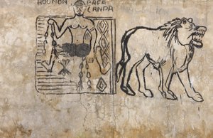 Wandmalerei, die einen Voodoo-Zauberer darstellt, Lome, Togo
