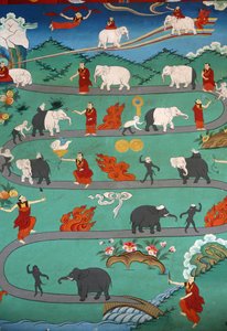 Weiße Elefantengeschichte im Kopan-Kloster, Kathmandu, Nepal