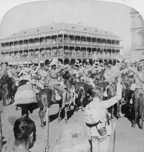 Feldmarschall Lord Roberts und Stab jubeln der Königin zu, Pretoria, Südafrika, 5. Juni 1900