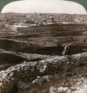 Jerusalem, gesehen vom Südosten, zeigt den Standort des Tempels, Palästina von Underwood and Underwood