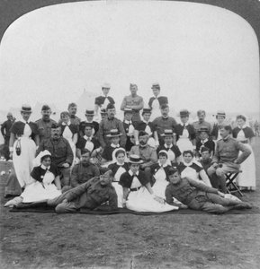 Medizinisches Personal und Krankenschwestern des allgemeinen Krankenhauses Nr. 9, Bloemfontein, Südafrika, Burenkrieg von Underwood and Underwood