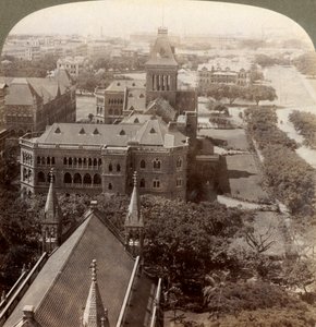 Über Universität und Sekretariatsplatz, Turm, S. vom Rajabai-Turm, Bombay, Indien, 1903