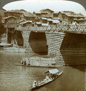 Malerische Brücke und Häuser, Stadt der Sonne, Kaschmir, Indien, ca. 1900er