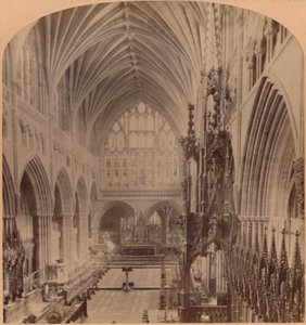 Der Chor vom westlichen Ende, Kathedrale, Exeter, England von Underwood and Underwood