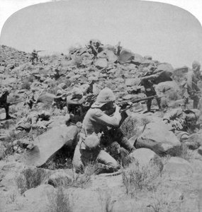 Die Warwicks im Gefecht mit Buren in der Nähe von Weppener, östlich von Bloemfontein, Südafrika, 1901