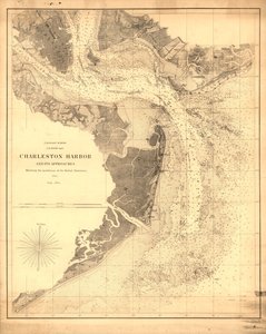 Charleston Hafen und seine Zugänge mit den Positionen der Rebellenbatterien