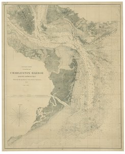 Charleston Hafen und seine Zugänge mit den Positionen der Rebellenbatterien