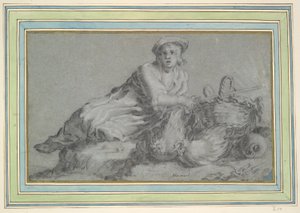 Junge mit zwei Hühnern und einem Korb von Unknown
