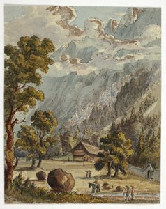 Chalet und Garten unterhalb der Alpen (recto); Dorf & Gletscher du Boissons, Chamix (verso) von Unknown